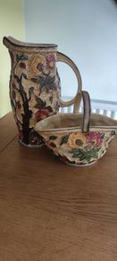 Indian Tree Pottery Jug Pitcher with basket H J Wood Vintage Ceramic Vase Staffordshire 579