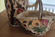 Indian Tree Pottery Jug Pitcher with basket H J Wood Vintage Ceramic Vase Staffordshire 579