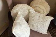 4 vintage Crochet cushions - 2 square &amp; 2 circular ones