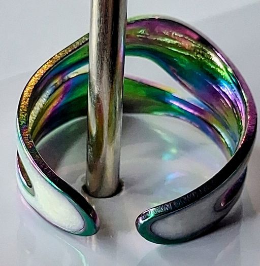 Double Layer Geometric White & Rainbow Open Ring