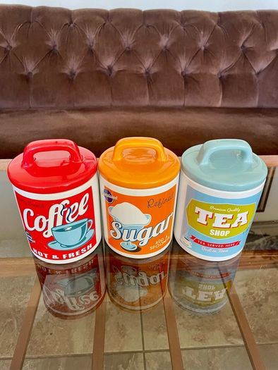 3 x Retro 50s 60s Multi Color Classic Tea Coffee Sugar Set