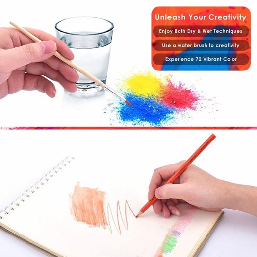 Pre-sharpened Colouring Pencils, Professional Oil-based Water Soluble Colored Pencils Set with Brush, No Wax, for Sketching