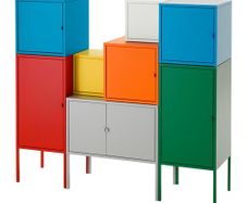 1 Ikea Lixhult blue metal cabinet designed by Jon Karlsson