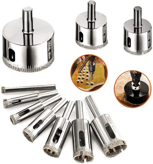 Diamond Drill Bits (10 pcs), Diamond Coated Core Hole Saw 6-50mm Tile Drill Bit for Faucet Wet Drilling Tool Ceramic, Porcelain Tiles, Glass, Marble,Granite
