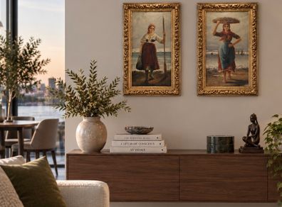 Pair of 19th C. Italian Oil Paintings by Ernesto Jolli - In Original F.G. Davis Belfast Frames