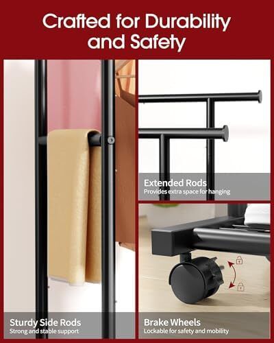 Double Rod Clothing Rack with Shelf & Wheels, 98x42x150cm, Black