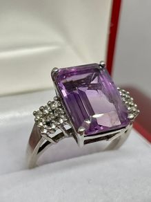 Silver ring with Amethyst and white Topaz