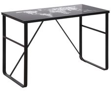 Computer Desk with World Map Printing Tempered Glass Top, Writing Desk for Home Office with Metal Frame, Black