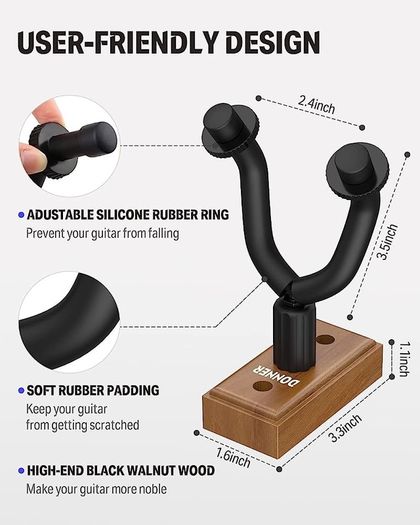 Guitar Wall Mount Hanger Black Walnut Wall Hook for String Instruments, Guitars, Bass, Folk Ukulele, Violin, Mandolin Banjo, Guitar Wall Holder (FREE SHIPPING)