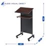 Audio-Visual Direct Wheeled Lectern Podium Standing Desk with Storage Shelf - Cherry/Black Ideal for Presentations and Laptop Use Image 2