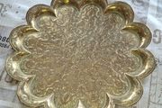 A Decorative Antique Large Hand-Engraved Indian Brass Tray of Scalloped Form, Richly Decorated