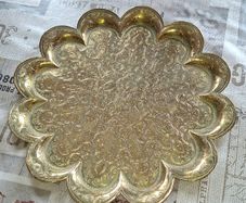 A Decorative Antique Large Hand-Engraved Indian Brass Tray of Scalloped Form, Richly Decorated