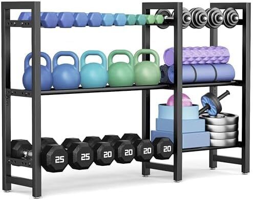 Dumbbell Rack 3-Tier 50 Inch Metal Weight Stand Holder Adjustable Spacing Dumbbell Storage For Home Gym Storage (Rack Only)