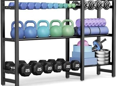 Dumbbell Rack 3-Tier 50 Inch Metal Weight Stand Holder Adjustable Spacing Dumbbell Storage For Home Gym Storage (Rack Only)