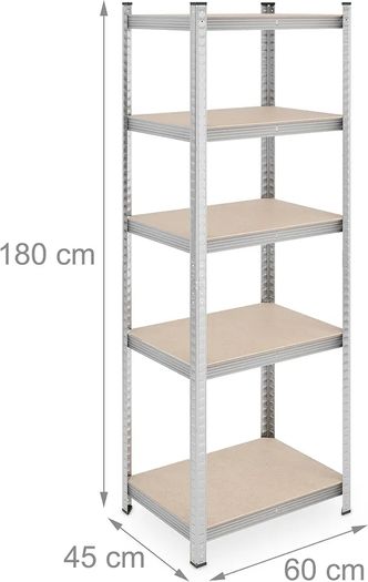 Relaxdays Heavy Duty Shelving Unit, Set of 2, 5 Shelves, 180 x 60 x 45 cm, 500 kg, Garage & Warehouse, Steel, Silver