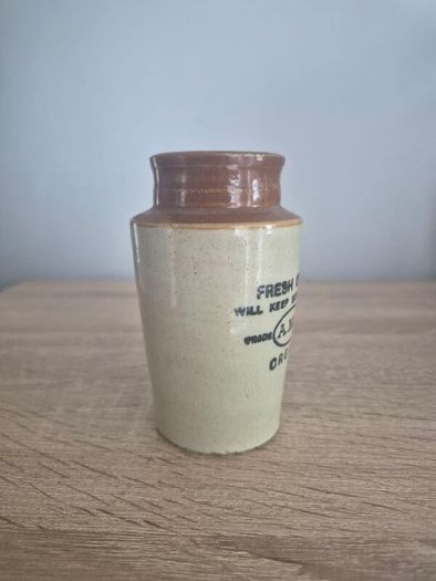 Antique Salt Glazed Stoneware Jar, English Cream Jar: Rustic Pottery