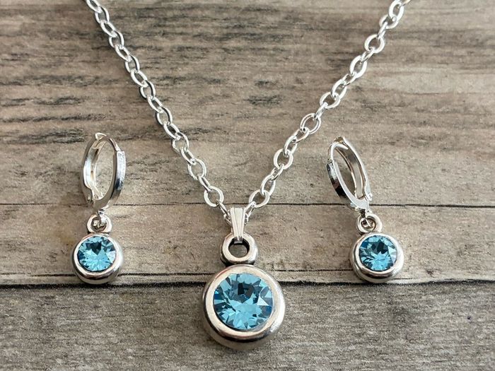 Silver Plated Aquamarine Swarovski Crystal Set