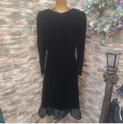 Vintage 80s black velvet ruffle dress size XS or Small postage included