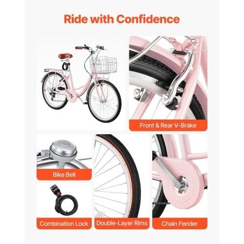 Adult City Bicycle with Carbon Steel Frame, 150kg Capaci