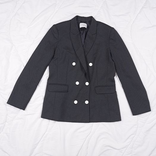 Sandro Paris Black Micro Polka Dot Double-Breasted Tailored Blazer Jacket 12UK/40EU