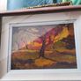Framed under glass oil panting on board of land scape signed M.M KENNA Image 2