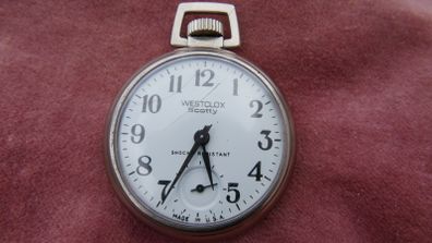 Vintage Westclox Scotty Mechanical Manual Pocket Watch -  Works Well
