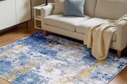 Washable Rugs Living Room 120x180 cm Modern Abstract Rug with Soft Low Pile Vacuum Friendly Non Slip Backing Minimalist Carpet for Lounge Bedroom Dining Room Home Office Blue/Gold
