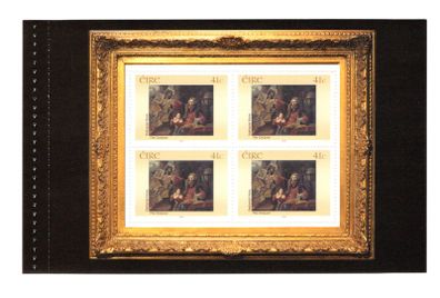 2002 Ireland 140th Anniversary of National Gallery of Ireland 1st Issue Commemorative Stamp Booklet Pane "The Conjuror" by Nathaniel Hone the Elder, Mint Never Hinged (MNH). Hibernian HB135