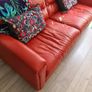 Genuine Leather couch in red Image 3