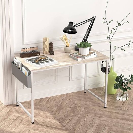 Writing Computer Desk, Office Work Desk for student and worker, Laptop Table with Storage Bag and Headphone Hook,Modern Simple Style Desks for Bedroom, Home, Office(100x50x75cm)