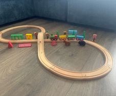 Wooden Toy Train Set, track, animals, train - free postage