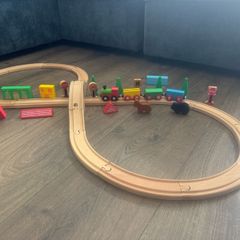 Wooden Toy Train Set, track, animals, train - free postage