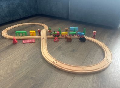 Wooden Toy Train Set, track, animals, train - free postage