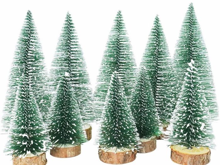 10 Pcs Artificial Frosted Sisal Trees Bottle Brush Trees with Wood Base Artificial Frosted Sisal Trees DIY Crafts Mini Pine Tree Christmas Miniature Ornaments for Xmas Home (FREE POSTAGE)
