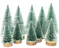 10 Pcs Artificial Frosted Sisal Trees Bottle Brush Trees with Wood Base Artificial Frosted Sisal Trees DIY Crafts Mini Pine Tree Christmas Miniature Ornaments for Xmas Home (FREE POSTAGE)