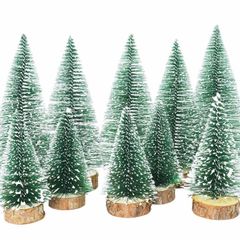 10 Pcs Artificial Frosted Sisal Trees Bottle Brush Trees with Wood Base Artificial Frosted Sisal Trees DIY Crafts Mini Pine Tree Christmas Miniature Ornaments for Xmas Home (FREE POSTAGE)