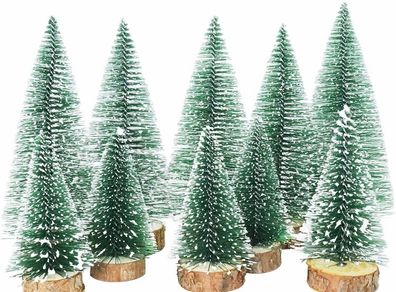 10 Pcs Artificial Frosted Sisal Trees Bottle Brush Trees with Wood Base Artificial Frosted Sisal Trees DIY Crafts Mini Pine Tree Christmas Miniature Ornaments for Xmas Home (FREE POSTAGE)