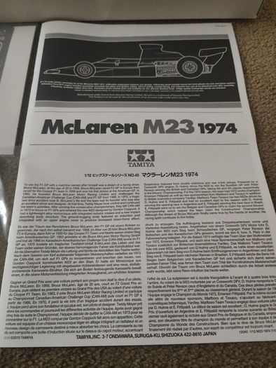 Tamiya 1/12 McLaren M23 1974 Formula 1. E.Fittipaldi/D.Hulme. 12045 limited edition.