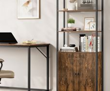 Bookcase Standing Shelf with Doors, Metal Frame,