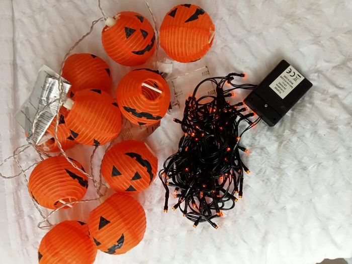 Halloween Pumpkin Lantern String Lights & Orange Fairy Lights Bundle
