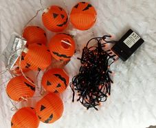 Halloween Pumpkin Lantern String Lights & Orange Fairy Lights Bundle