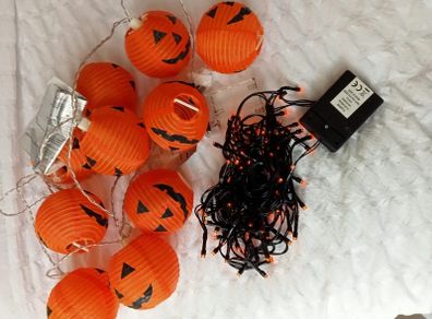 Halloween Pumpkin Lantern String Lights & Orange Fairy Lights Bundle