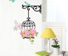 Birds and Flower Cage Stylish Removable Wall Stickers Mural Decals