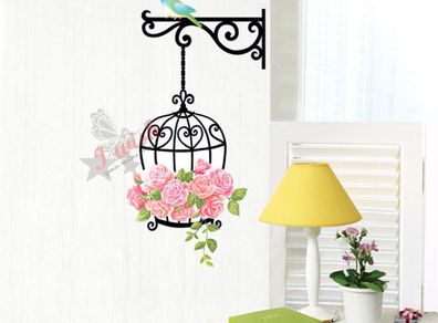 Birds and Flower Cage Stylish Removable Wall Stickers Mural Decals