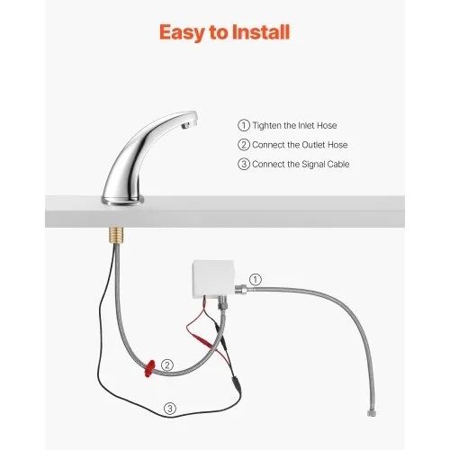 Touchless Bathroom Sink Faucet, Automatic Motion Sensor Restroom Toilet Faucet Cold Water with Hole Cover Plate, Battery Operated for 9.5 mm