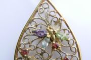 Vintage 18K Gold Plated Sterling Silver 925, Butterflies Crystal Oval Pendant Necklace, length 18" - 5,83g