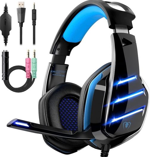 Gaming Headset for PS4 PS5 Xbox One PC Switch PS4 Headset with Noise Cancelling Mic, 3D Surround Sound Over Ear Gaming Headphones with RGB Light 3.5mm Jack (FREE POSTAGE)