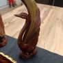 Redware 3 pc Matching Set 2 Swans Figurines 1 Planter Bowl Marked Japan Colorful Image 3