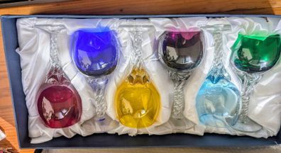 Italian coloured crystal wine glasses / goblets