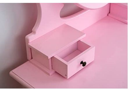 Bedroom Furniture Pink Dressing Table 3-Drawer Makeup Dresser Set with Stool Oval Mirror